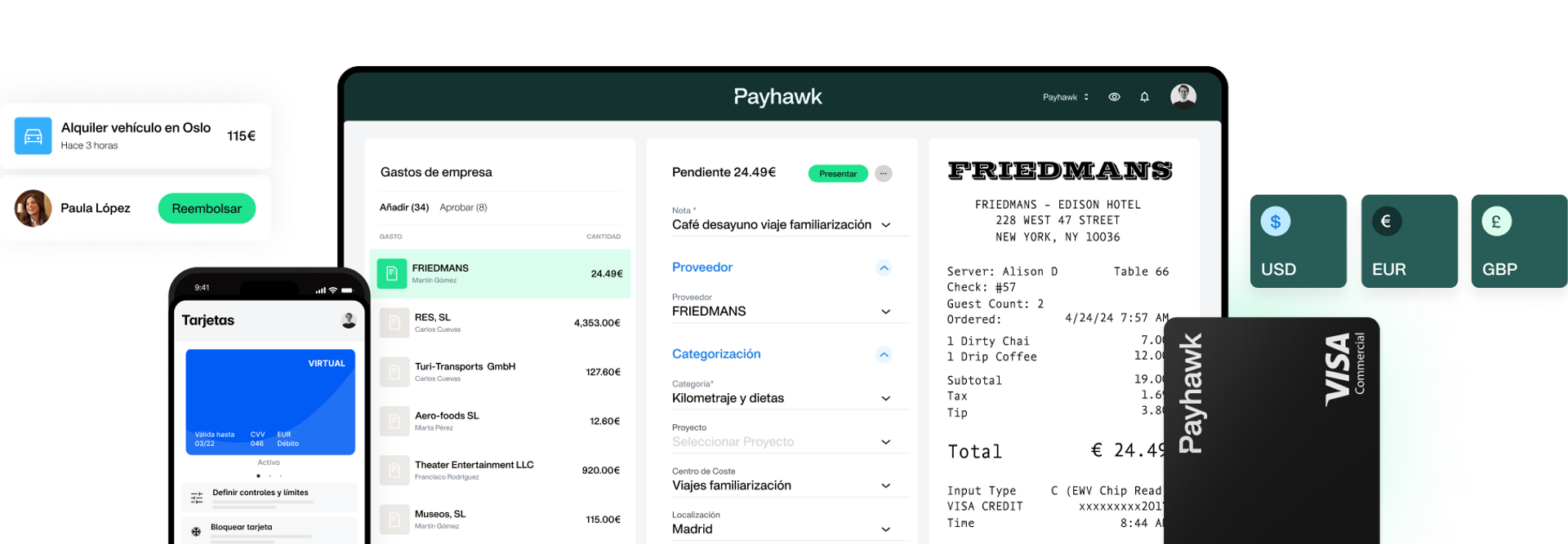 Imagen del software para el control de gastos de Payhawk